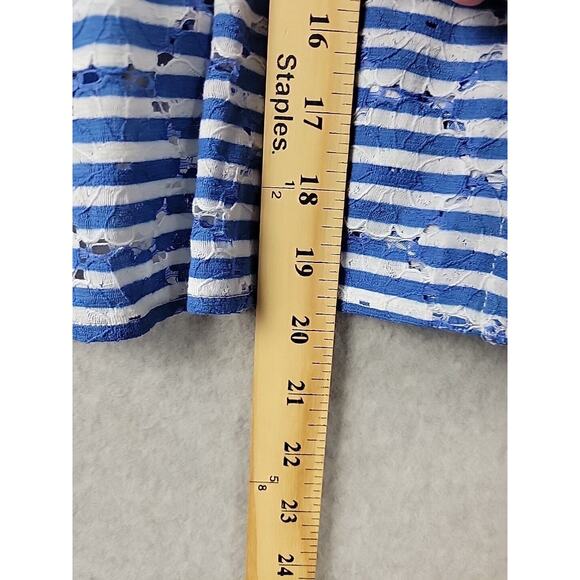 Anthropologie Blue Floral Striped Eyelet Cropped Ruffle Cardigan Women's One Sz - Picture 8 of 11